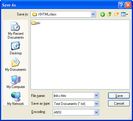 Save the new page in your XHTMLclass folder as links.htm